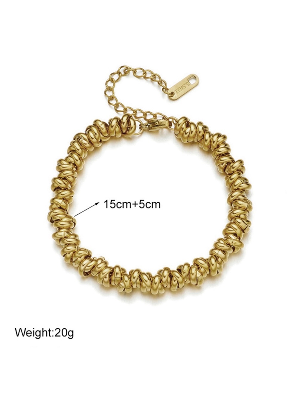 Gold Plated Ribbed Rings Chain Bracelet - Picture 10 of 10